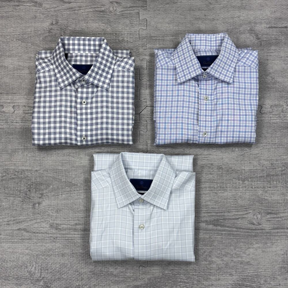 Lot Of 3 David Donahue Trim Fit Plaid Dress Shirt Men's 15 32/33 Preppy NWOT